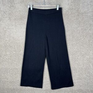 J.Crew Pants Womens XS Black Knit Wide Leg Cropped Pull On Merino Wool Lounge